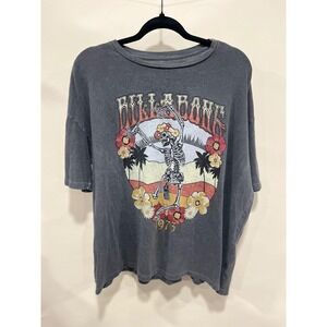 Billabong Skeleton Floral Graphic T Shirt Size Medium Gray Retro Beach Vibes